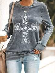 Women's Rock Print Polyester Waisted Sweatshirt