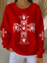 Women's Rock Print Ribbed Round-Neck Sweatshirt