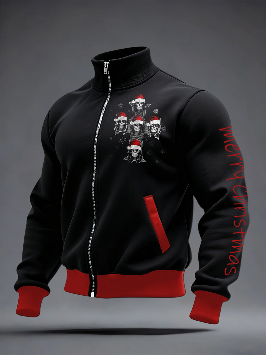 Men's Rock Print Printed Zip-Up Hoodie