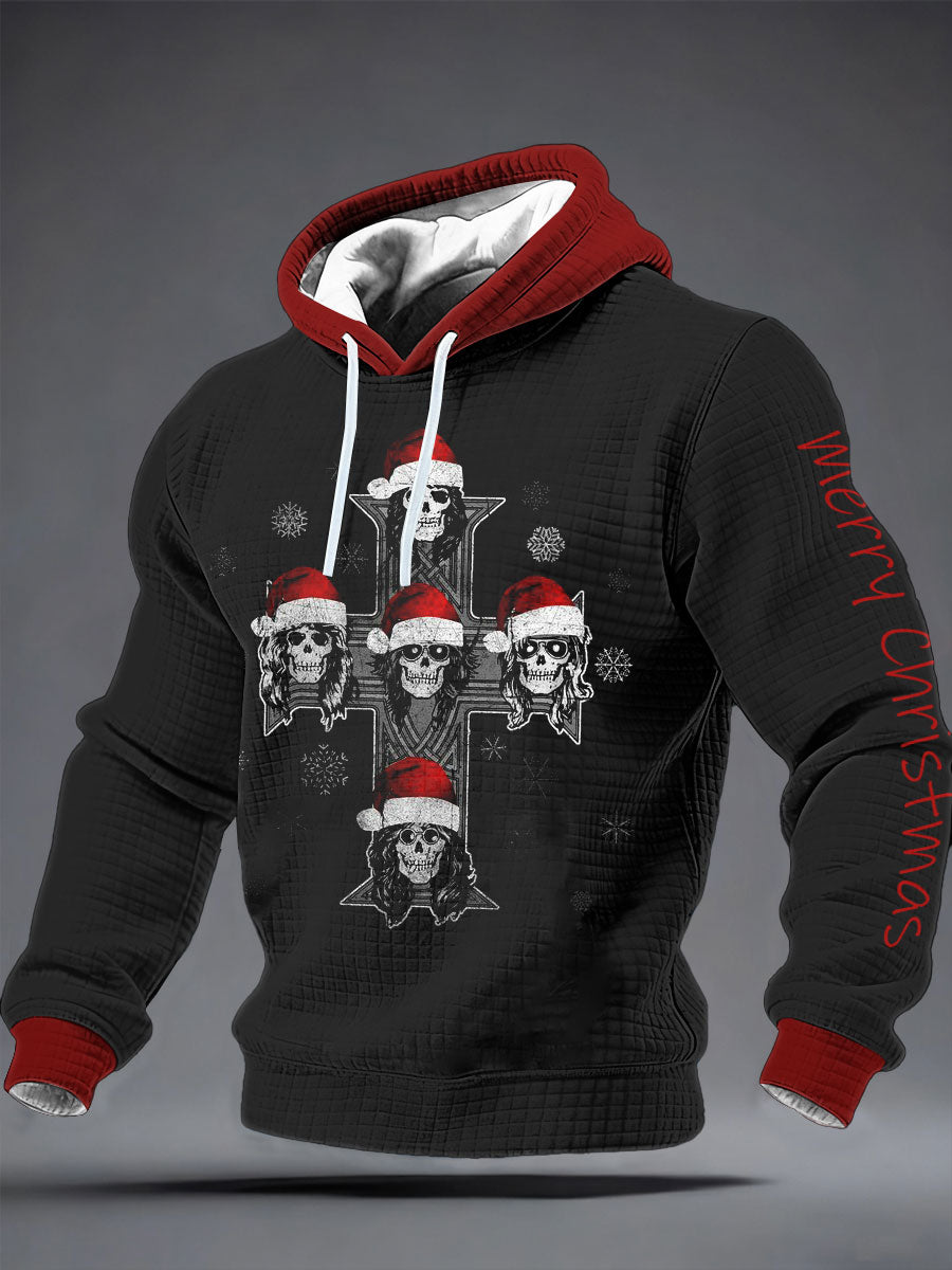 Men's Rock Print Checkered Cotton Hoodie