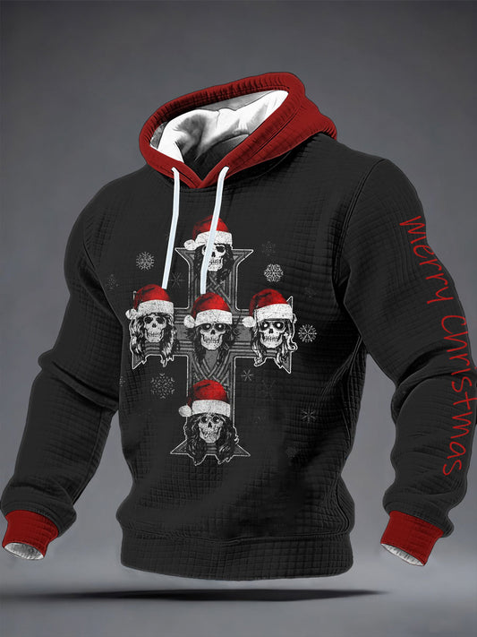 Men's Rock Print Checkered Cotton Hoodie