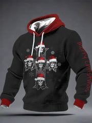 Men's Rock Print Checkered Cotton Hoodie