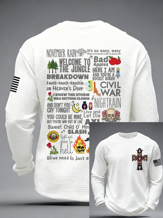 Men's Rock Print Waffle Long Sleeve T-Shirt