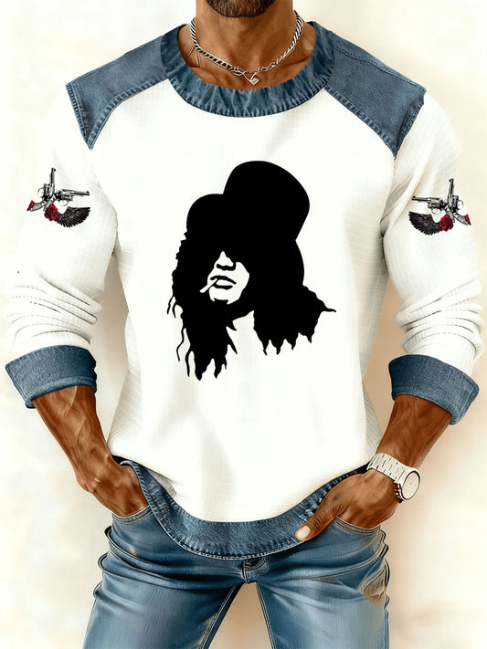Men's Rock Print Printed Long Sleeve T-Shirt