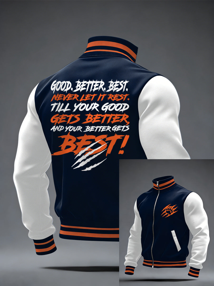 Men's Good Better Best Print Football Fans Gameday Casual Zipper Jacket