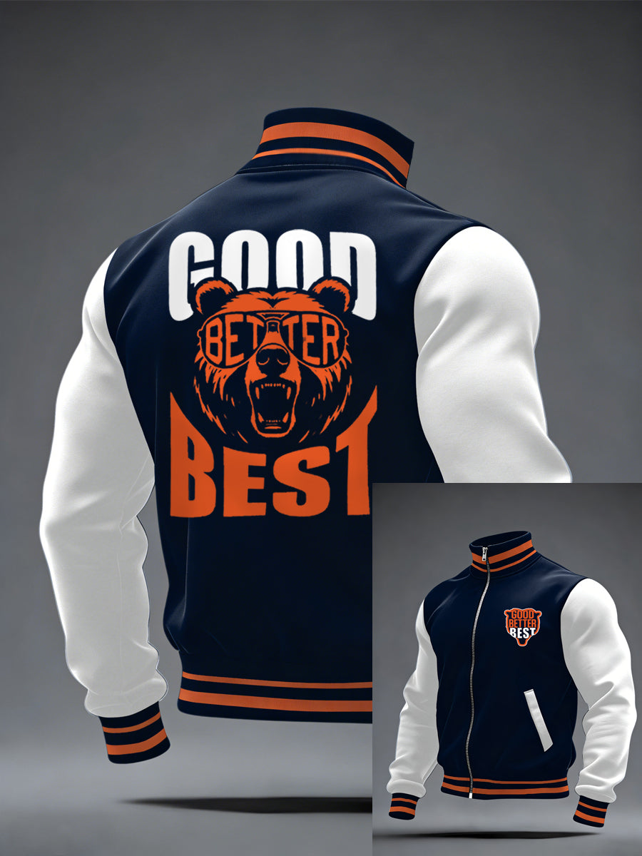 Men's Good Better Best Print Football Fans Gameday Casual Zipper Jacket