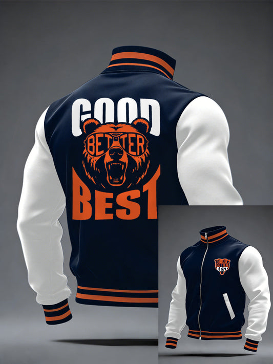 Men's Good Better Best Print Football Fans Gameday Casual Zipper Jacket