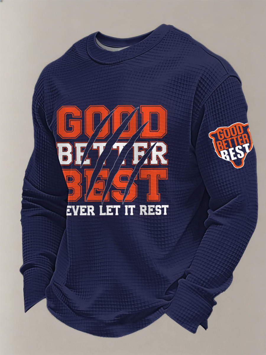 Men's Good Better Best Print Football Fans Gameday Casual Waffle Long Sleeve T-Shirt