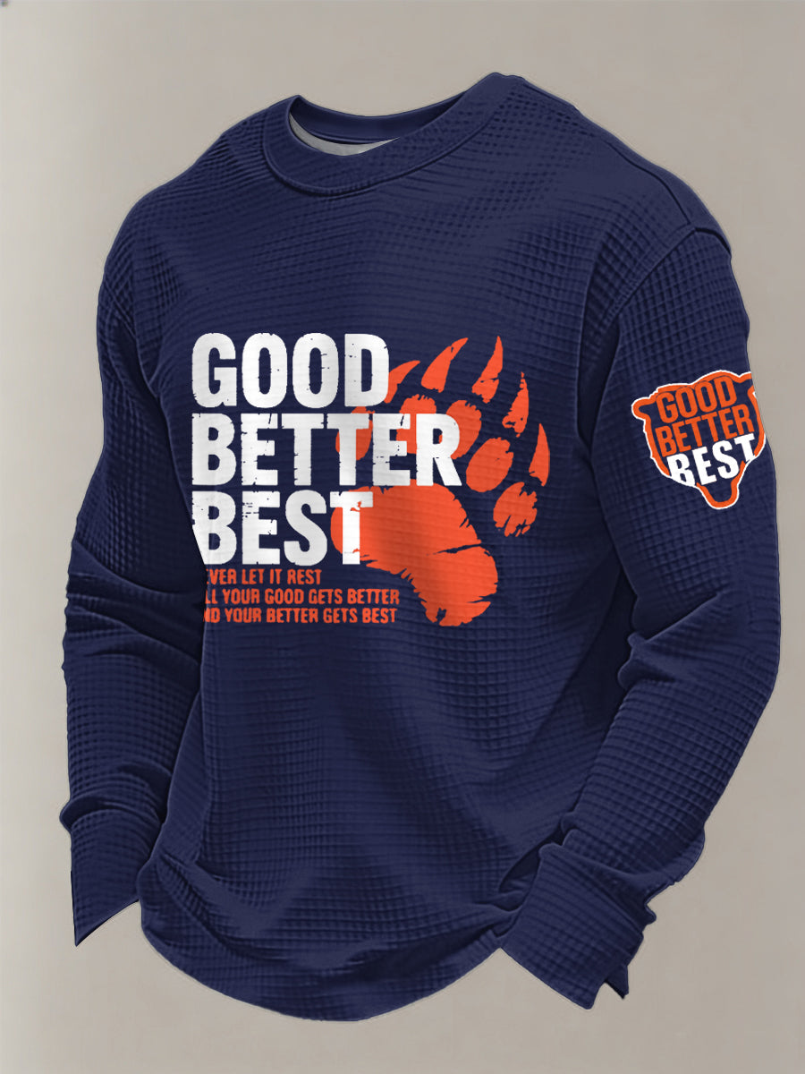 Men's Good Better Best Print Football Fans Gameday Casual Waffle Long Sleeve T-Shirt