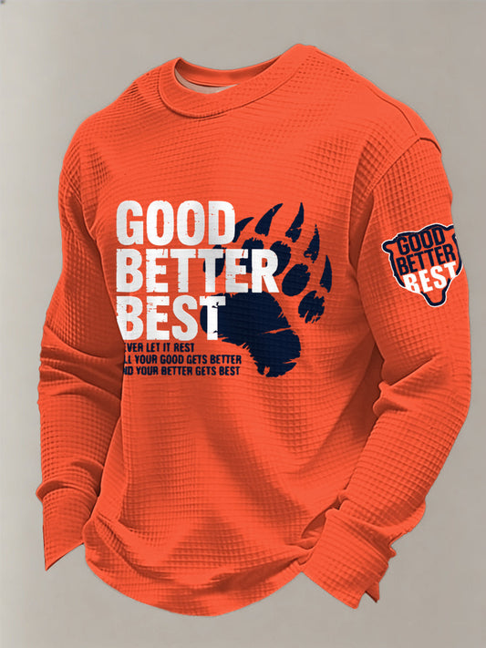 Men's Good Better Best Print Football Fans Gameday Casual Waffle Long Sleeve T-Shirt