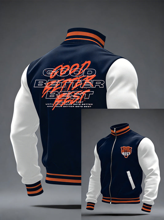 Men's Good Better Best Print Football Fans Gameday Casual Zipper Jacket