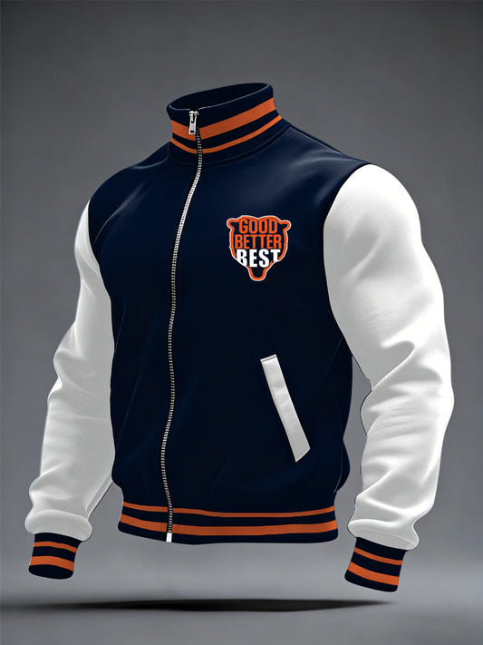 Men's Good Better Best Print Football Fans Gameday Casual Zipper Jacket