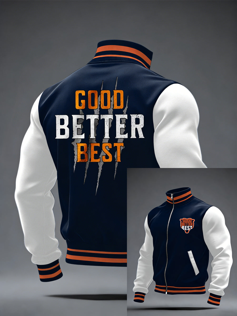 Men's Good Better Best Print Football Fans Gameday Casual Zipper Jacket