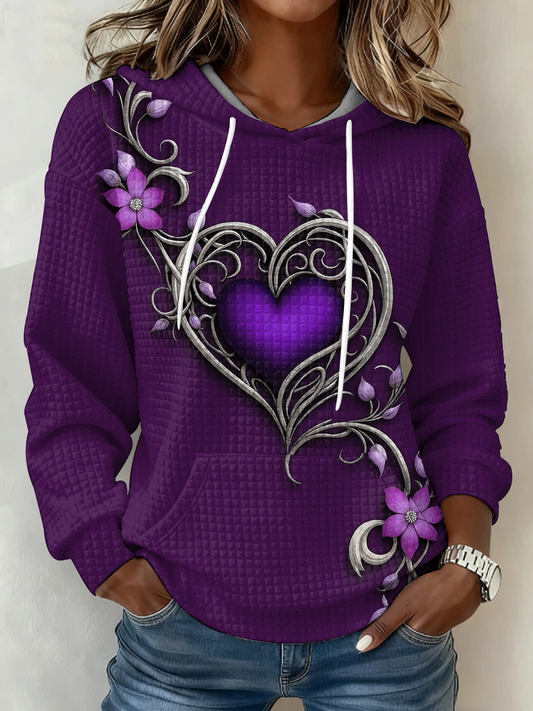 Women's Vintage Purple Floral Art Print large-sized hooded sweatshirt