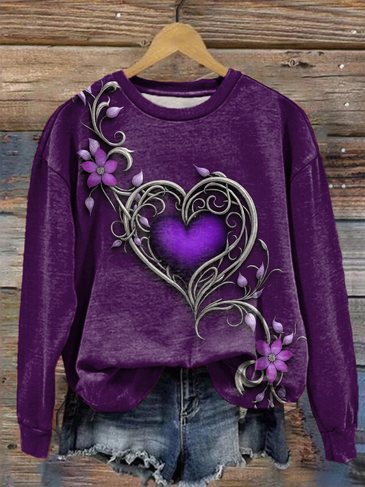 Women's Vintage Purple Floral Art Print Regular Sweatshirt
