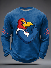 Men's Retro American Basketball Kansas Jayhawks Print Waffle Long Sleeve T-Shirt