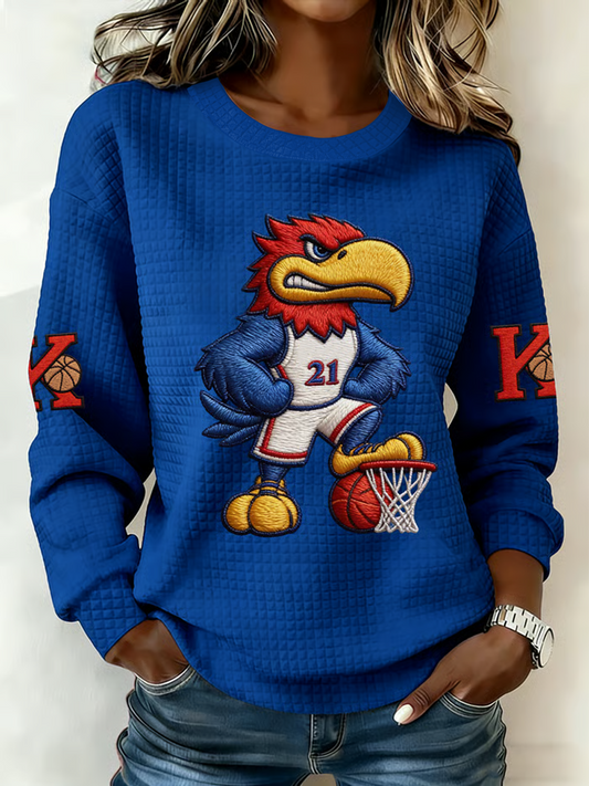 Women's Retro American Basketball Kansas Jayhawks Print oversized hoodie