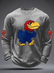 Men's Retro American Basketball Kansas Jayhawks Print Waffle Long Sleeve T-Shirt