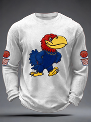 Men's Retro American Basketball Kansas Jayhawks Print Waffle Long Sleeve T-Shirt