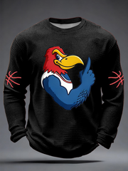 Men's Retro American Basketball Kansas Jayhawks Print Waffle Long Sleeve T-Shirt