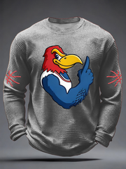 Men's Retro American Basketball Kansas Jayhawks Print Waffle Long Sleeve T-Shirt