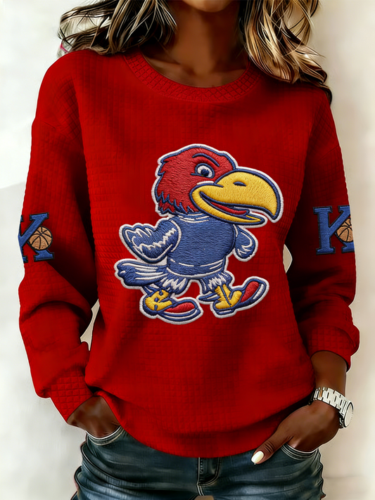 Women's Retro American Basketball Kansas Jayhawks Print oversized hoodie