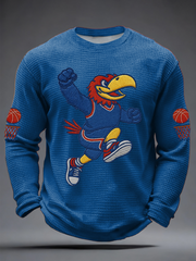 Men's Retro American Basketball Kansas Jayhawks Print Waffle Long Sleeve T-Shirt