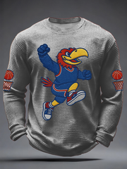 Men's Retro American Basketball Kansas Jayhawks Print Waffle Long Sleeve T-Shirt