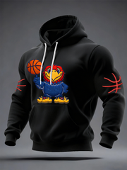 Men's Retro American Basketball Kansas Jayhawks Print Oversized Drop-Shoulder Hoodie with Pockets