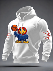 Men's Retro American Basketball Kansas Jayhawks Print Oversized Drop-Shoulder Hoodie with Pockets