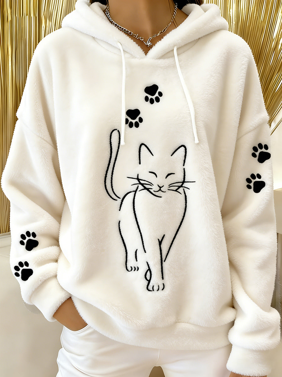 Women's Cute Cat  Paws Flannel Hoodie