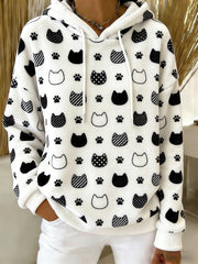 Women's Cute  Cat Art Print Casual Flannel Hoodie