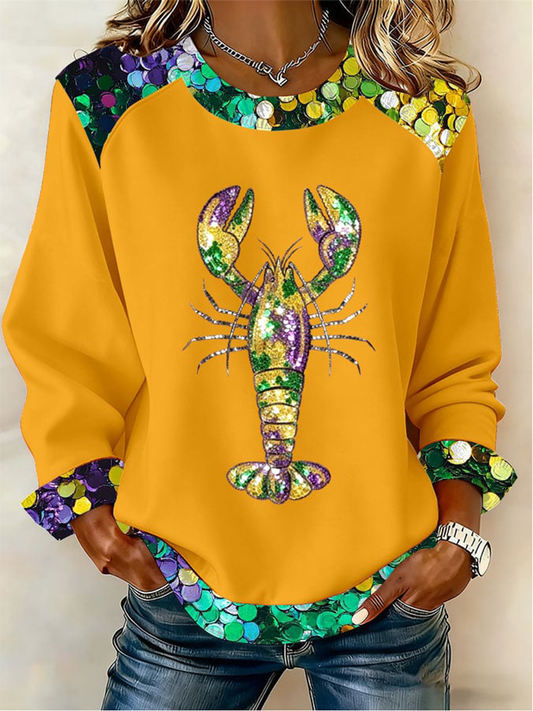 Women's Mardi Gras Crawfish Denim Patchwork Top