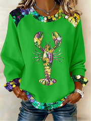 Women's Mardi Gras Crawfish Denim Patchwork Top