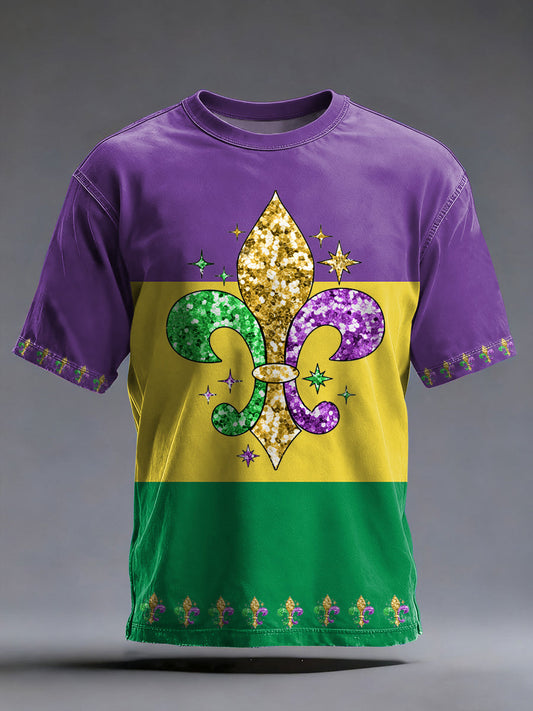Men's Mardi Gras Fleur De Lis Print Casual Tee