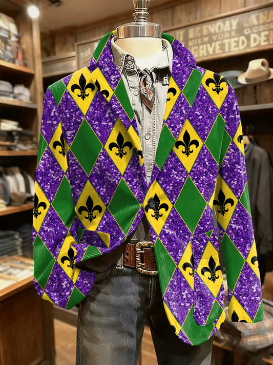 Men's Mardi Gras Fleur De Lis Print Suit