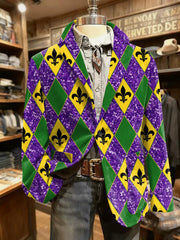 Men's Mardi Gras Fleur De Lis Print Suit