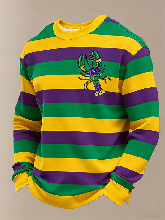 Men's Mardi Gras Faux Yarn Lobster Stripes Print Casual Sweatshirt