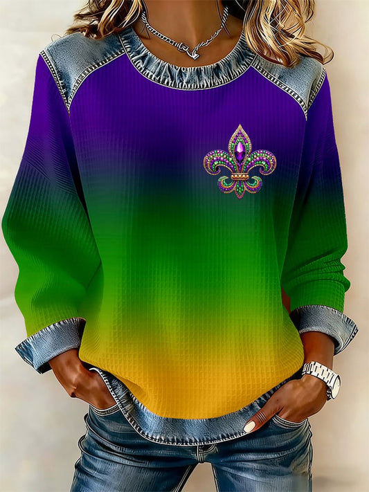Women's Mardi Gras Print Casual Top
