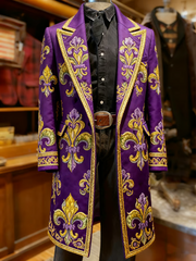 Men's Business Vintage Mardi Gras Fleur-de-lis Print Long Coat