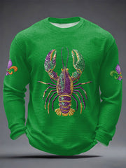 Men's Mardi Gras Lobster Fleur De Lis Print Casual Waffle Long Sleeve T-Shirt
