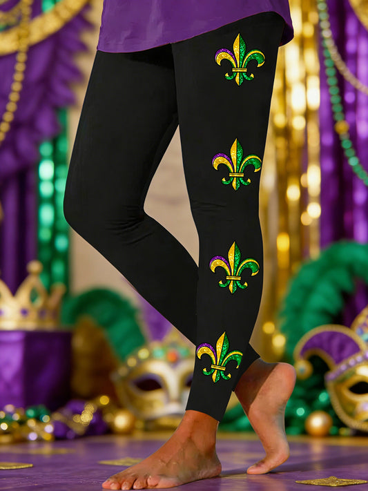 Women's Mardi Gras Fleur De Lis Print Velvet Leggings
