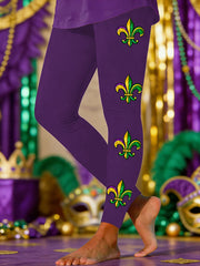 Women's Mardi Gras Fleur De Lis Print Velvet Leggings