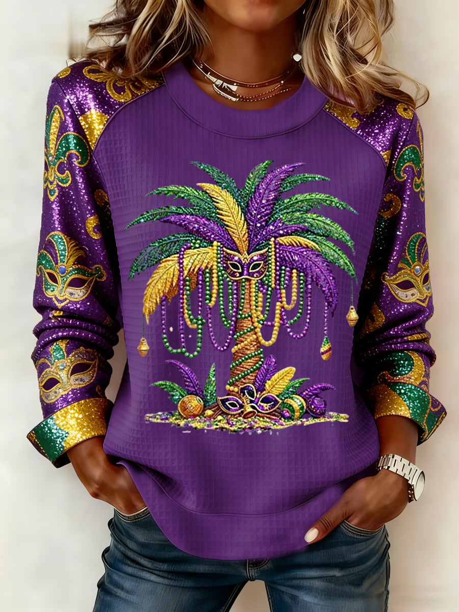 Women's Mardi Gras Beads Tree Print Casual Sweatshirt