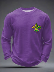 Men's Mardi Gras Fleur De Lis Colorblock Print Casual Waffle Long Sleeve T-Shirt