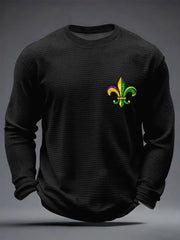Men's Mardi Gras Fleur De Lis Colorblock Print Casual Waffle Long Sleeve T-Shirt