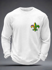 Men's Mardi Gras Fleur De Lis Colorblock Print Casual Waffle Long Sleeve T-Shirt