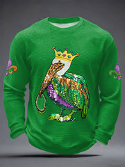 Men's Mardi Gras Pelican Print Casual Waffle Long Sleeve T-Shirt