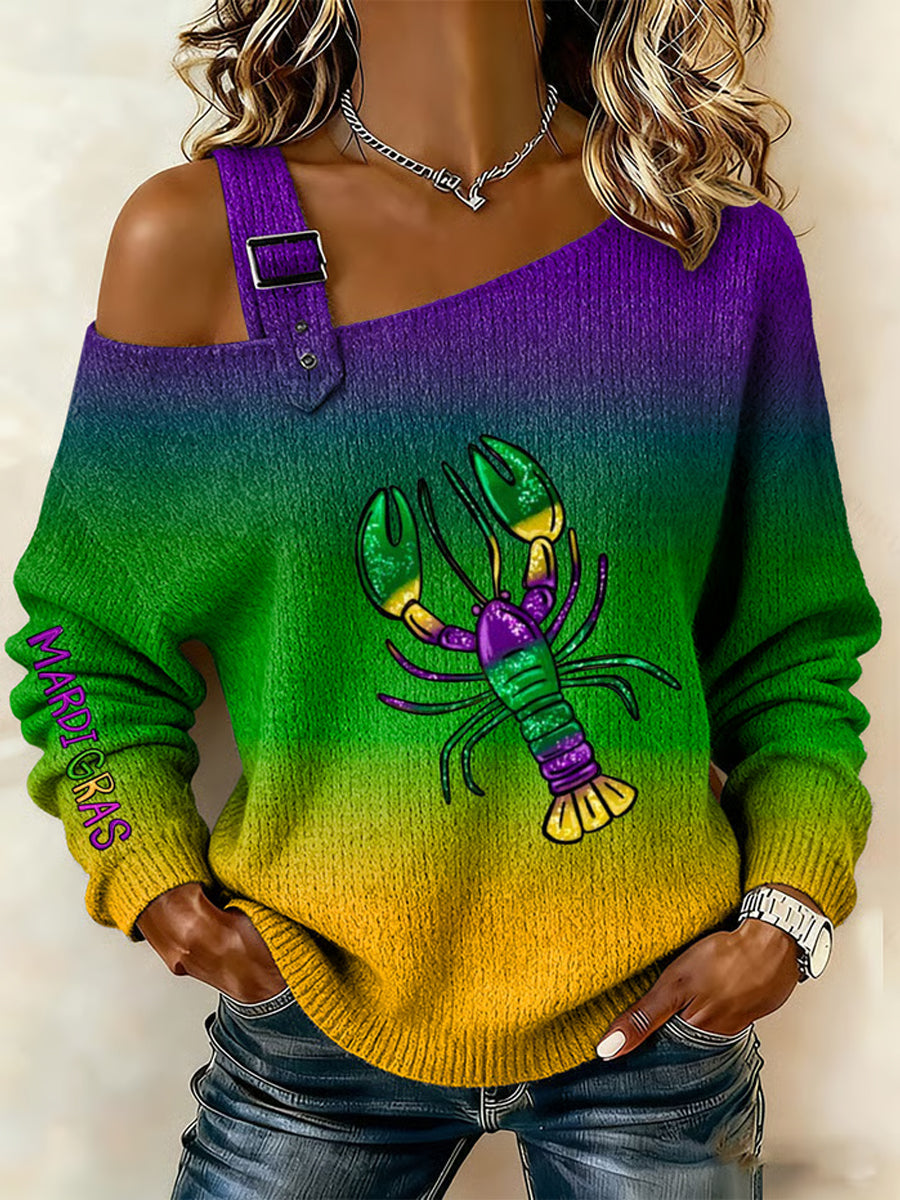 Women's Mardi Gras Print Off-Shoulder  Top