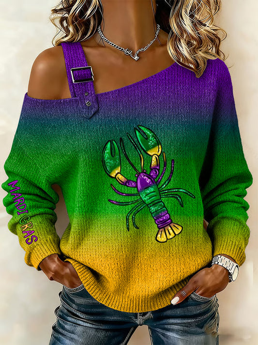 Women's Mardi Gras Print Off-Shoulder  Top